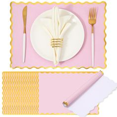 a place setting with napkins, fork and knife