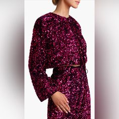 Avec Les Filles Sequin Long Sleeve Crop Blouse New With Tags Color Is Gold Ruby, A Vibrant Metallic That Flashes Purple And Pink Fully Lined Pullover With Button Back At Neck Blousson Style Sleeve Cuffs And Hem Gives A Tucked In, Polished Look Perfect For Holiday Parties, Date Night, Concerts, Etc! Medium 20.5” Pit To Pit 19” Length Smoke Free, Dog Friendly Home Offers And Bundles Welcomed! Fast Shipper! New To Poshmark? Use Code Lissymoo When Signing Up For $10 In Poshmark Credit You Can Use To Pink Tops For Evening Party Season, Pink Evening Tops For Party Season, Fitted Purple Blouse For Party, Purple Long Sleeve Tops For Night Out, Pink Sequined Tops For Winter, Winter Pink Sequined Tops, Glamorous Pink Long Sleeve Tops, Glamorous Purple Sequin Top, Purple Long Sleeve Evening Blouse