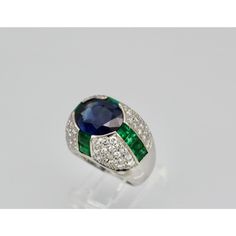 1990s Bulgari Trombino Sapphire Emerald Diamond Ring Size 5.75 | Chairish Gorgeous Ring, Emerald Diamond Ring, Ceylon Sapphire, Colombian Emeralds, Emerald Diamond, Jewelry Inspiration, Round Diamonds, Diamond Ring, Emerald