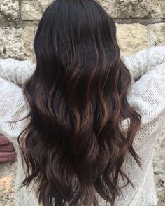 Light Brown Highlights Dark Hair, Espresso Brown Hair Color Highlights, Coffee Highlights Hair, Wavy Hair Highlights Brunettes, Espresso Highlights On Dark Hair, Dark Brown With Dimension, Dark Chocolate Brown Hair Espresso, Chestnut Highlights On Dark Hair, Coffee Colored Hair