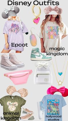 disney outfits and accessories are featured in this image with the words,'what do you think