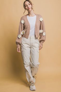 Floral Cardigan100% ACRYLIC Pink Embroidered Fitted Cardigan, Pink Embroidered Long Sleeve Cardigan, Fitted Button-up Cardigan With Pointelle Knit, Chic Button-up Pointelle Knit Cardigan, Chic Shack, Long-sleeve Textured Cotton Cardigan, Sweet Grace, Jean Top, Romper With Skirt