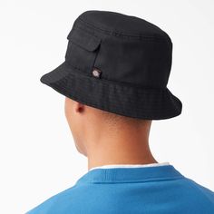 The Dickies Wordmark Bucket Hat is a simple yet stylish addition to your wardrobe. Featuring a pocket on the wearers left, this hat will add function along with fashion. Urban Hat With Short Brim, One Size Fits Most, Urban Short Brim Hat One Size, Urban Short Brim Hat, One Size Fits Most, Urban Short Brim Hat, Black Cotton Wide Brim Hat, Black Wide Brim Cotton Hat, Urban Black Bucket Hat, Urban Black Bucket Hat With Curved Brim, Black Urban Hat With Short Brim