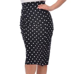 This eye catching skirt in bold black with white polka dots will have you standing out in a crowd! It's form fitting and perfect for your lovely curves. Stretch fabric gives it a great fit with lots of comfort. It's super versatile and great for a casual day or a night out! Polka Dot Pencil Skirt