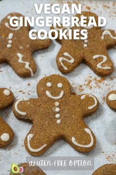 vegan gingerbread cookies with white frosting on top