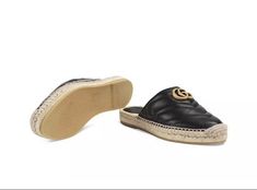 Gucci Marmot Black Leather GG Espadrille Mules Slip On Shoes Women Sz 36.5 / 6.5  | eBay Luxury Slide Mules, Luxury Slide Mules With Leather Footbed, Luxury Leather Platform Slides, Luxury Spring Slides, Luxury Slip-on Slides For Spring, Luxury Mules With Textured Sole And Round Toe, Luxury Slides With Platform And Round Toe, Luxury Leather Sole Slide Mules, Designer Slides With Leather Footbed And Round Toe