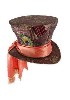 a brown hat with a red ribbon around the brim