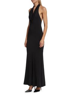 Buy Max Mara Uranio Halter Maxi Dress - Black At 40% Off | Editorialist Sleek Fitted Evening Dress For Dinner, Elegant Stretch Elastane Maxi Dress, Formal Backless Elastane Maxi Dress, Formal Backless Maxi Dress In Elastane, Fitted Elastane Maxi Dress For Gala, Stretch Elastane Evening Dress, Backless Elastane Maxi Dress For Evening, Luxury Fitted Backless Maxi Dress, Backless Maxi Dress For Evening