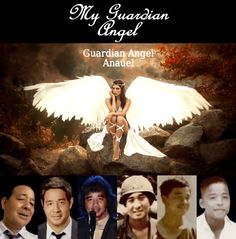 the poster for my guardian angel, featuring two men and an angel sitting on rocks