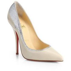 Christian Louboutin's Beige 'Tucsy' Pumps Are Versatile And Glamorous In Equal Measure. They're Finished With A Pointed Toe And A Curved Heel, And Trimmed With Silver Glitter. Upper: Calf Leather, Glitter Pointed Toe, Dipped At Sides Leather Insole, Signature Red Leather Sole Color: Nude, Silver. Size: 37.5 Eu (Insole Measures 9.75", Heel: 4.5") Please Keep In Mind That The Toe Is Pointy. Typically Cl Shoes Run Small. Brand New In The Original Louboutin Box With Louboutin Signature Red Dust Bag. Silver Heels With Contrasting Heel Counter For Evening, Silver Heels With Contrasting Heel For Evening, Formal Glitter Leather Heels, Formal Wedding Shoes With Glitter Accents, Christian Louboutin Heels Outfit, Shoes Nude, Fancy Heels, Christian Louboutin Heels, Fancy Shoes