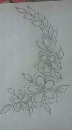 a drawing of a flower with leaves on it's side and the letter o in the middle