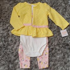 3 Piece Set Yellow Zip Up Cardigan "Love To Smile" Onesie And Leggings Reminder App Charges 20% Fee Ty Cute Yellow Cotton Sets, Playful Yellow Long Sleeve Sets, Playful Yellow Sets For Spring, Yellow Long Sleeve Sets For Spring, Cute Yellow Spring Sets, Spring Yellow Long Sleeve Sets, Playful Yellow Fitted Sets, Playful Fitted Yellow Sets, Yellow Cotton Sets For Spring