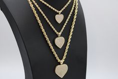 "10k Real solid Gold Pendants Necklace, with Option to add 2.5mm Rope Chain Necklace , Cubic Zirconia Heart Pendant Heart charms come in different sizes charm Style : 10K Yellow Gold Gold Heart charm Purity- 10K Yellow Gold These are Brand New 10K Real Yellow Gold Pendants With option of purchasing with a chain or not 10k Real yellow Gold 2.5mm Rope Chain Necklace 18\"-24\" Stamp : 10K Real Gold Rope Chain, 10k real gold stamp for pendants Pendant Style: 10k Gold Medusa pendant | Three sizes wit Gold Rope Chains, Yellow Gold Pendants, Love Necklace, Rope Chain, Gold Pendant Necklace, 10k Gold, Heart Charm, Gold Pendant, Heart Pendant