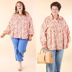 Secret Garden Floral Print Top with Collar and Long Sleeves in Cream - Giddy Up Glamour Boutique Top With Collar, Our Secret, Giddy Up Glamour, Floral Print Tops, Print Top, Print Tops, Secret Garden, Timeless Elegance, Floral Print