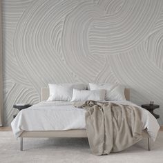 Ariella Wallpaper by Wall Blush in modern bedroom with focus on elegant swirl design. Bedroom Wallpaper Texture, Wallpaper Living Room Accent Wall, Acrylic Paint Texture, Orange Peel Wall Texture, Wall Blush, Orange Peel Texture, Concrete Wallpaper, Paint Texture, Support Wall