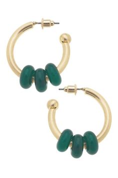 Add a pop of color and fun to your jewelry collection with our Olivia Gemstone Hoop Earrings. Made from dyed jadeite simulant, these hoop earrings are both vibrant and playful, perfect for any occasion. Green Jade Hoop Jewelry, Trendy Green Dangle Hoop Earrings, Green Hoop Earrings With Ear Wire, Modern Green Round Hoop Earrings, Green Jade Hoop Earrings, Trendy Small Hoop Green Earrings, Trendy Small Hoop Earrings In Green, Trendy Green Small Hoop Earrings, Modern Small Green Hoop Earrings