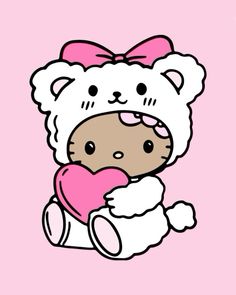 a drawing of a teddy bear with a heart in its paws on a pink background