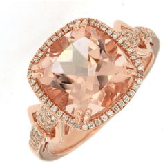 Royal 14K Rose Gold Ring with 3.50 Carat Cushion Cut Morganite and 0.20 Carat Diamond Halo Stolen Heart, 14k Rose Gold Ring, Rose Gold Band, Royal Jewelry, Fine Jewelry Collection, Diamond Halo, Morganite, Cushion Cut, Halo Diamond