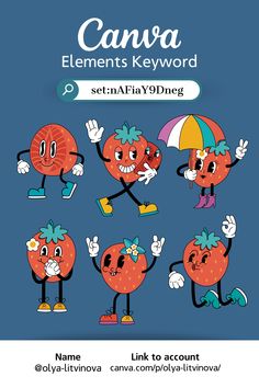 an image of cartoon strawberrys with different expressions on their faces, and the words canna elements keyword