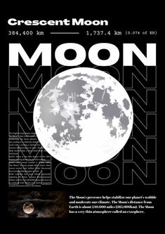 a poster with the moon on it's side and text below it that reads crescent moon