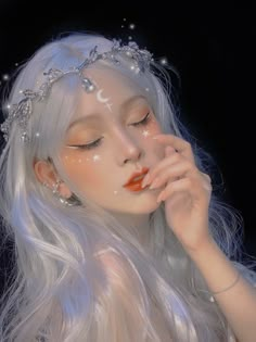 Elf Aesthetic Makeup, Angelcore Makeup, Fairy Girl, Crystal Headband, Digital Art Girl, Creative Makeup, Cute Makeup, Aesthetic Makeup, Face Art