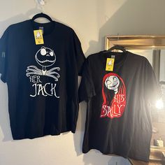 Nwt Custom Made - Jack & Sally Nightmare Before Christmas. His And Hers T-Shirt. Both Shirts Size Xl. Nightmare Before Christmas Family Shirts, Nightmare Before Christmas Shirt, Nightmare Before Christmas Shirts, Sally Nightmare, Sally Nightmare Before Christmas, Cat Lover Shirt, Trendy Graphic Tees, Jack And Sally, Black Christmas