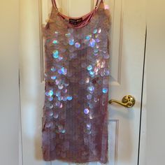 Adrianna Papell Pink With Sequin, Short Dress Size 6, New With Tags Large Sequin Dress, Pink Sequined Sleeveless Midi Dress, Dcp Outfits, Sparkly Party Dresses, Disco Dresses, Salt Burn, Disco Party Dress, Sparkly Cocktail Dress, Fancy Attire