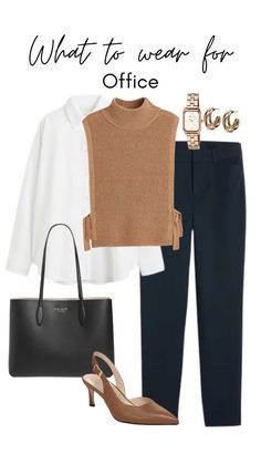 Turtle Neck Outfit Office, Black Pants With Brown Shirt, Black Pants Brown Shoes Women, Rainy Work Outfit Summer, Black And White Outfits For Work, Shirt Pants Shoes Accessories, Tailored Looks For Women, Blue Tailored Pants Outfit, White Button Up Shirt Outfit Work