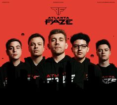 a group of men standing next to each other in front of a red background with the words atlanta faze on it