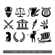 the ancient greek symbols are black and white