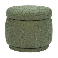 a round ottoman with a green cover on it's sides and a white background