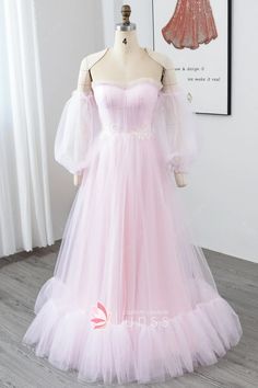 princess off shoulder puff sleeve pink tulle prom dress Sleeping Bueaty, Pink Dress Gown, Pink Tulle Prom Dress, Design Your Own Dress, Church Wedding Dress, Off Shoulder Puff Sleeve, Pink Princess Dress, Custom Made Prom Dress, Prom Birthday