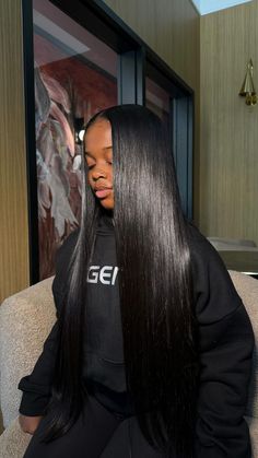 Sew In Straight Hair, Straight Weave, Middle Part Hairstyles, Protective Hairstyles Braids, Slick Hairstyles