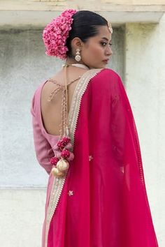 Light pink anarkali with floral, dori, sequin embroidery on the bodice and mandala buttis above hemline, elevated with embroidered hem. Paired with a churidar. Comes along with a dark pink dupatta with embroidered border. - Aza Fashions Dark Pink Dupatta, Light Pink Anarkali, Chanderi Anarkali, Pajamas Silk, Anarkali Churidar, Pink Anarkali, Pink Dupatta, Embroidered Hem, Women Kurta