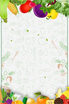 a bunch of fruits and vegetables on a white background with an empty space for the text