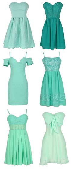 Beautiful Dresses in Teal, Mint, Aqua, Turquoise, Blue, Seafoam, and Greens. Such a great color palette for your bridesmaids! Mint Dress Outfit Wedding, Bow Fashion, Cheer Bows, Dress Wedding, Green Fashion, Dream Dress