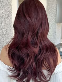 Korean red brown hair color: wavy long hair Hair Colour Red Brown, Red Hair Color On Brown Hair, Hair Color Burgundy Brown, Cherry Wine Red Hair Color, Dark Red Tinted Hair, Red Wine Color Hair, Cherry Colour Hair, Red Box Dye On Brown Hair, Cherry Red Hair On Brown Hair