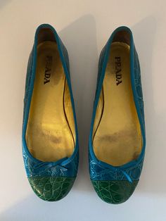 PRADA crocodile green and blue ballet flats size 37 1/2 good condition Blue Ballet Flats, Green And Blue, Ballerinas, Women's Shoes Sandals, Ballet Flats, Womens Sandals, Shoes Sandals, United Kingdom, Prada