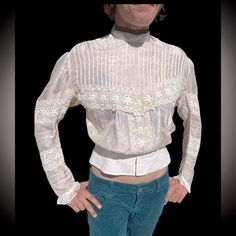 Some Spots May Wash Or Dry Clean Out A Few Small Holes 19 Inches Shoulder To Hem 36 Inch Bust 25 Inch Waist Overall Good Condition Edwardian Blouse, Cream Silk Blouse, Cream Silk, Edwardian Era, Lace Blouse, Silk Blouse, Clean Out, Overalls, Top Blouse