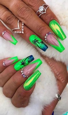 Beach Nail Designs Acrylic Coffin, Carribean Nails Designs, Pretty Nail Art Designs