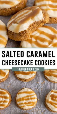 salted caramel cheesecake cookies with icing on top