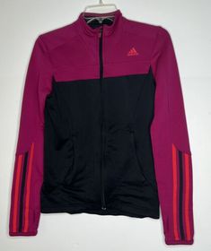 Adidas Women's Track Jacket Size Small Climalite Plum Black & Contrast Stripes | eBay Adidas Moisture-wicking Track Jacket For Training, Adidas Black Track Jacket For Training, Adidas Fitted Long Sleeve Activewear, Adidas Long Sleeve Activewear For Training, Athleisure Long Sleeve Activewear For Winter Sports, Long Sleeve Activewear For Winter Sports, Adidas Sportswear For Training, Adidas Fall Sports Track Jacket, Adidas Black Long Sleeve Activewear