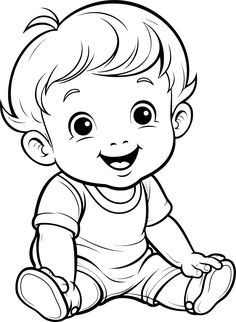 a baby boy sitting on the floor coloring page