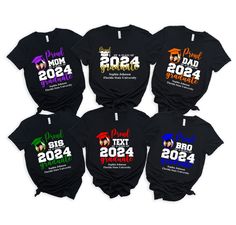 Custom Proud Family Shirt,Proud Of A Class Of 2024 Graduate Shirt,Add the Photo 2024 Graduation Shirt,Class of 2024 Family Graduation Shirts * High quality and super soft, comfortable shirt. Made with top-of-the-line vinyl and pressed with a professional grade heat press. * Please check all color and size charts before place the order. Since all shirts are custom made based on your selection, I don't accept return or exchange unless there is an issue with your order. *We're working with different shirt brands based on the color/size availability. All shirts we use are soft style, not heavy cotton. Solid colors are all cotton and heather colors are cotton/poly blend. (there may be exceptions) *Our Sweatshirt 70% SoftLume combed and ring-spun cotton, 30% polyester fleece- with 100% SoftLume Black Crew Neck Top For Graduation, Black Letter Print Shirt For Graduation, Black Shirt With Letter Print For Graduation, Black Custom Print Shirt For College, Black Shirt With Custom Print For College, Black Crew Neck Top For College Events, Black Graphic Print Tops For College Events, Black Cotton Tops For College Events, Family Graduation Shirts