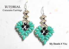 the earrings are made with turquoise beads and black beads on it's earwires