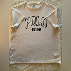 Nwot Polo By Ralph Lauren Logo'd Crew Neck Tee Size L Classic White T-shirt With Text Print, Classic White Shirt With Letter Print, Classic White Shirt With Graphic Print, Classic White T-shirt With Letter Print, White Classic T-shirt With Graphic Print, Casual White Shirt With Text Print, Casual White Tops With Logo Print, Lauren White, Ralph Lauren Shirt