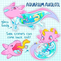 an image of some cartoon characters on a piece of paper with the caption aquarum axolot