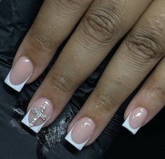 Cross Nails, Hard Nails, French Tip Acrylic Nails, Work Nails