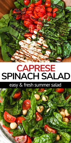 spinach salad with tomatoes and chickpeas in a bowl