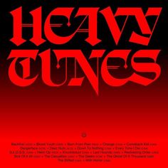 the cover art for heavy tunes, featuring red and black text on a dark background